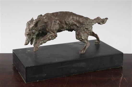 A patinated bronze study of a running dog, 12in.